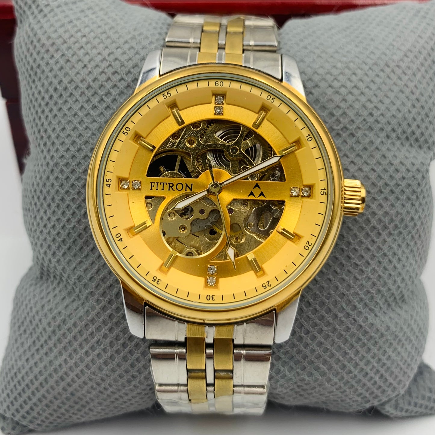 Rolx Twotone Golden Automatic Skeleton Watch