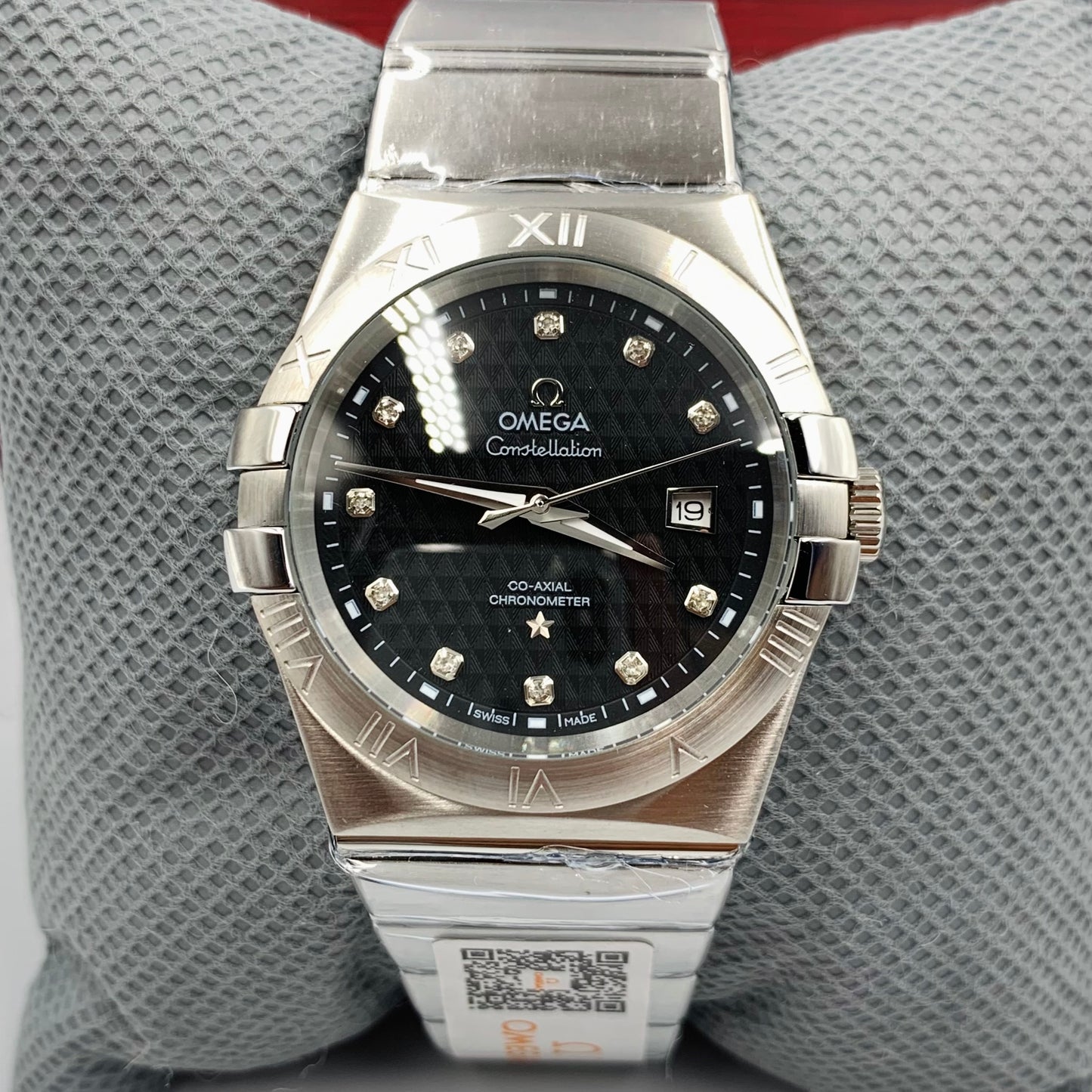 Omega Constellation Black Dail Silver Chain Watch