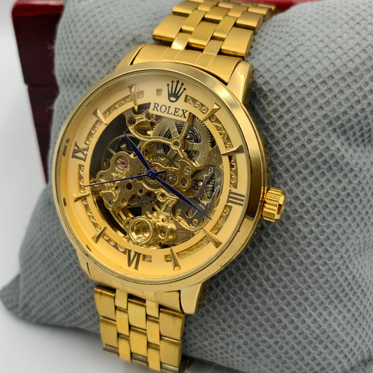 Rolx Full Golden Skeleton Watch