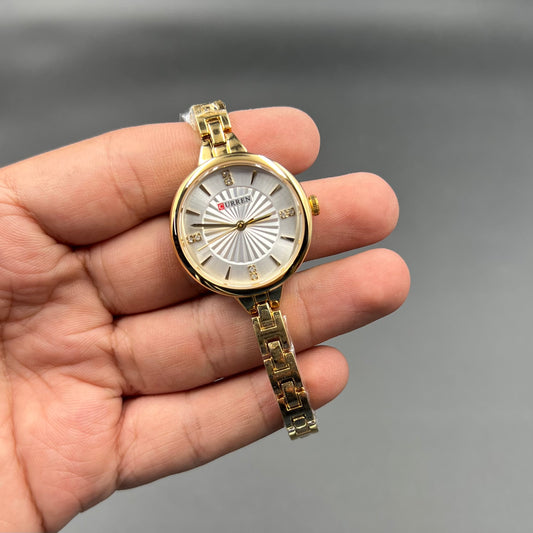 Ladies Curren White Dail Golden Case