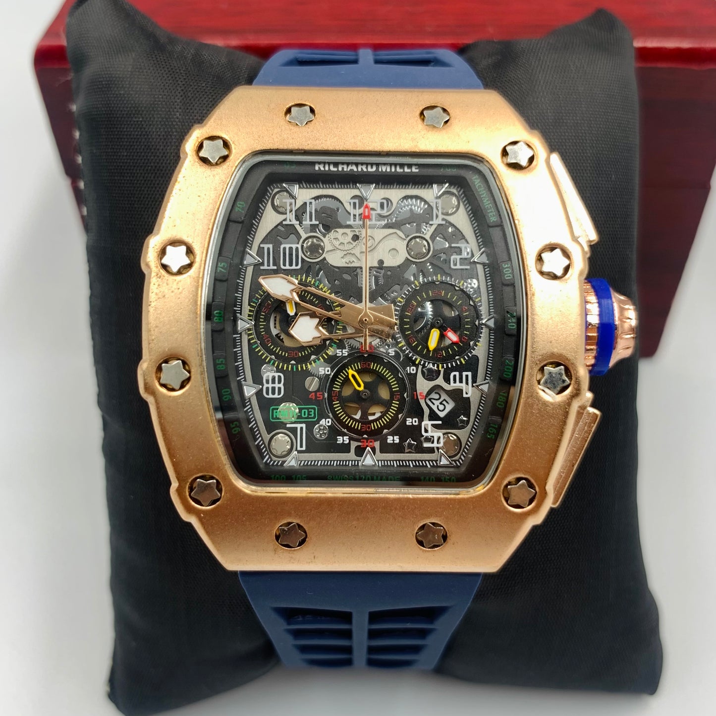 Richard Mille Blue Strap Golden Dail Watch