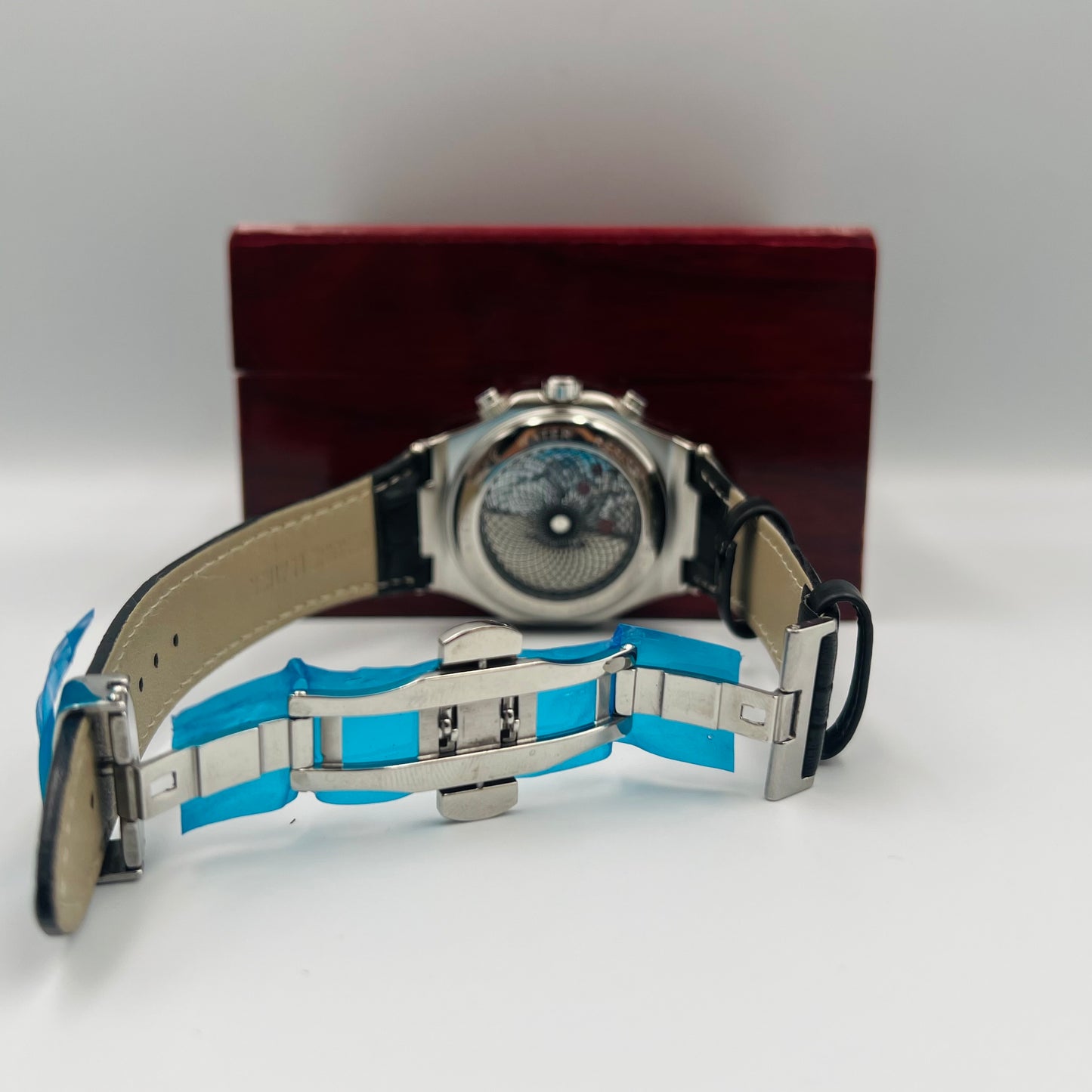 TimeCraft Leather Silver Blue Watch