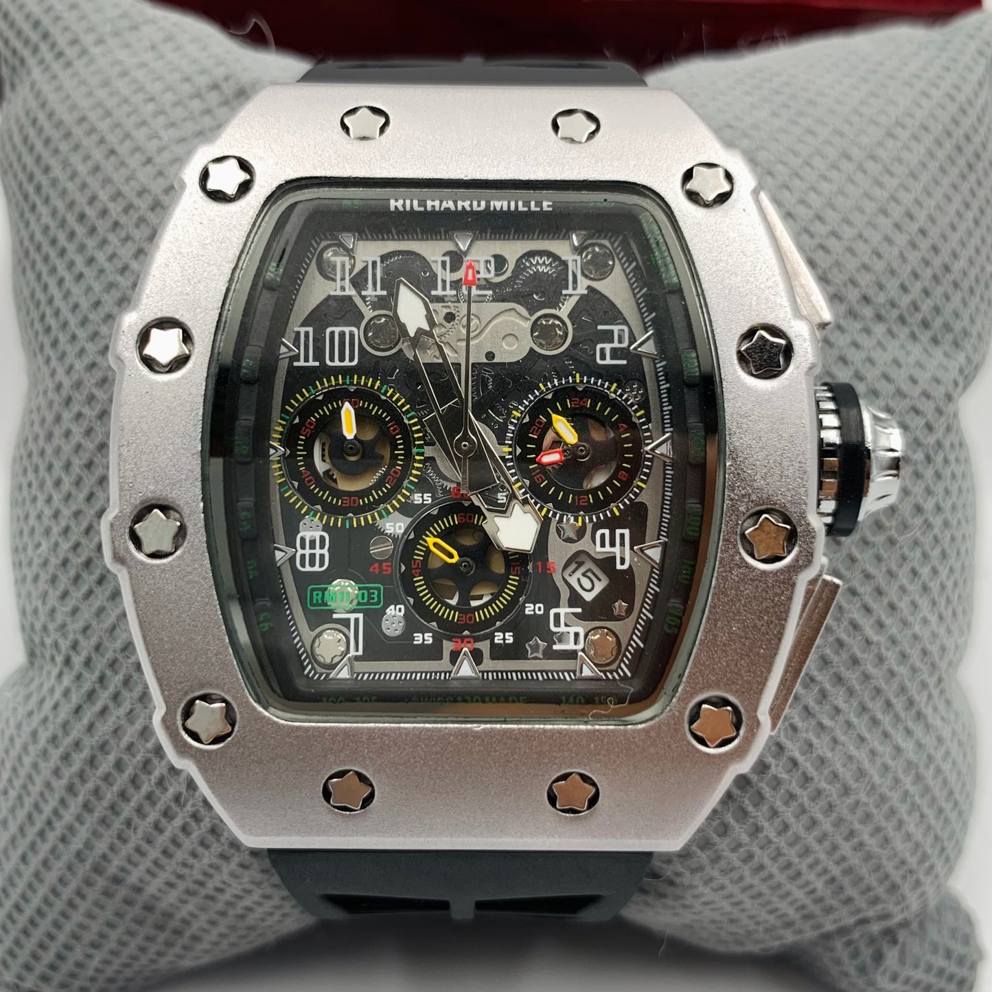 Richard Mille Black Strap Silver Dail Watch