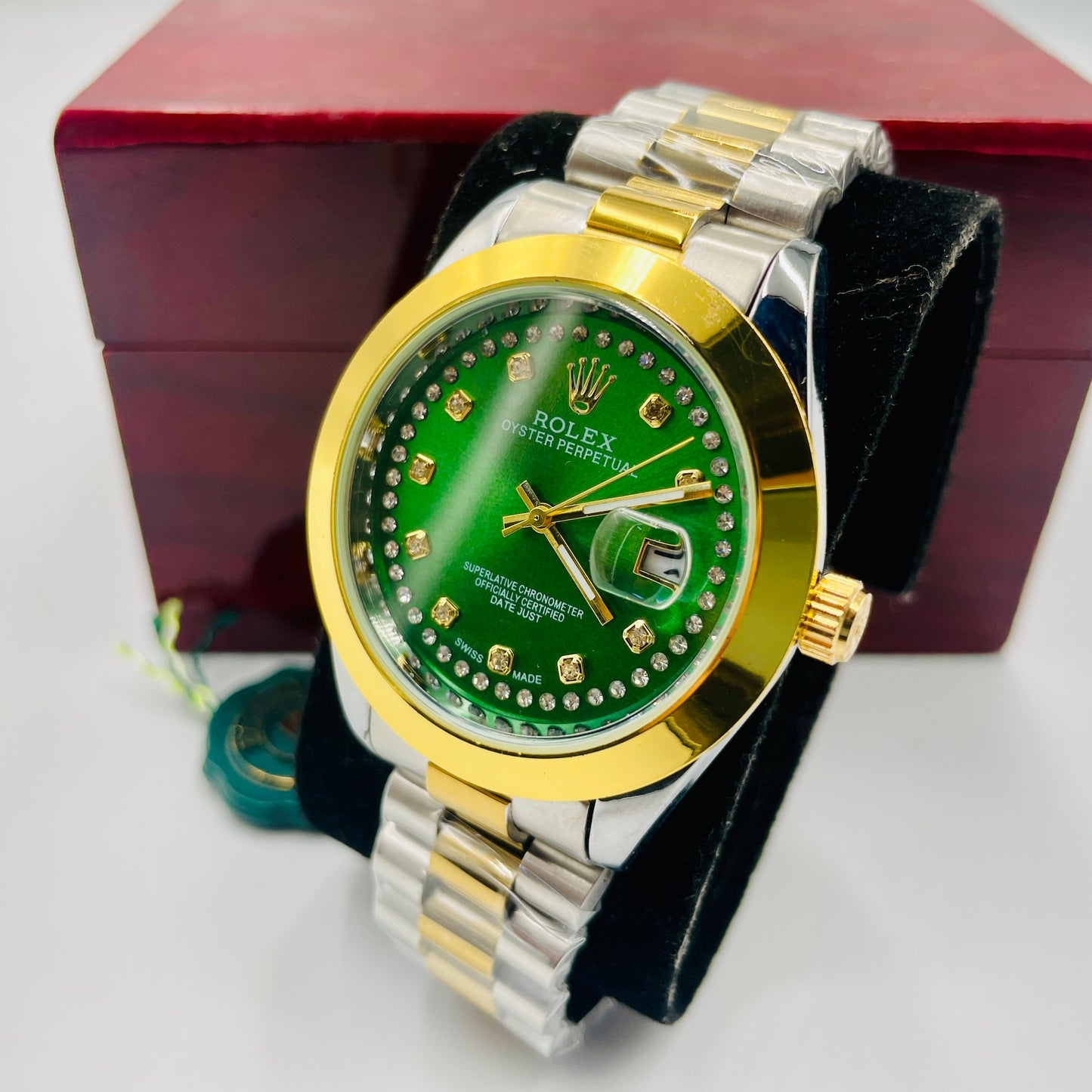 Oyster Datejust Twotone Green Stones Datejust Watch
