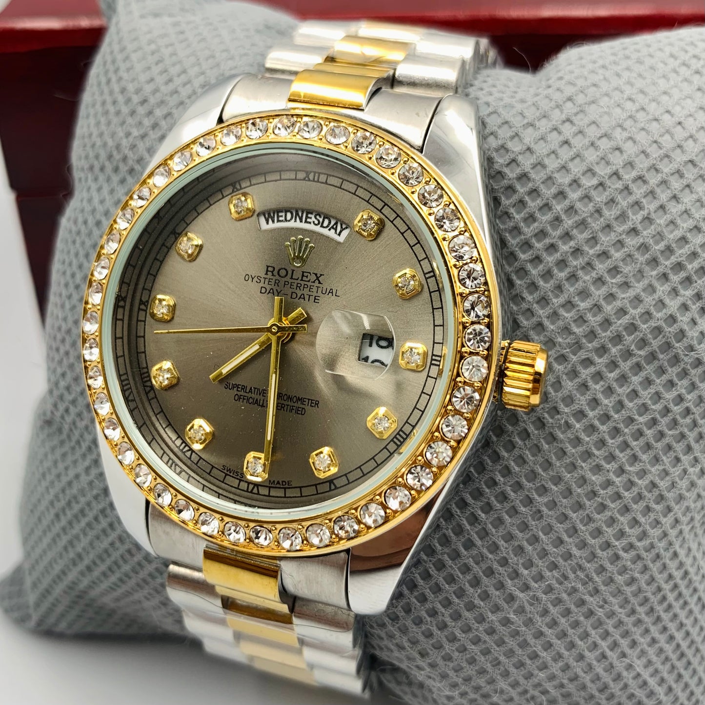Rolx Diamond Twotone Grey Full DayDate Watch