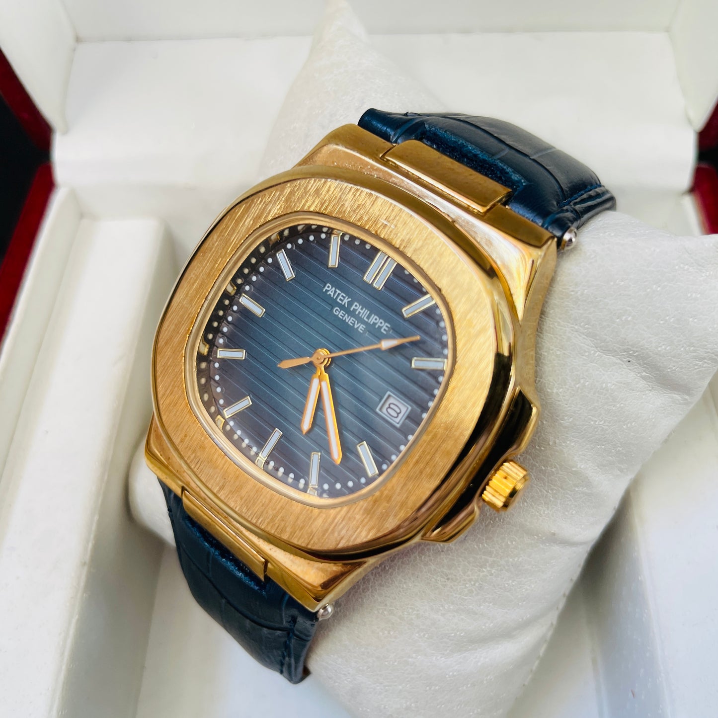 Patek Blue Golden Leather Watch