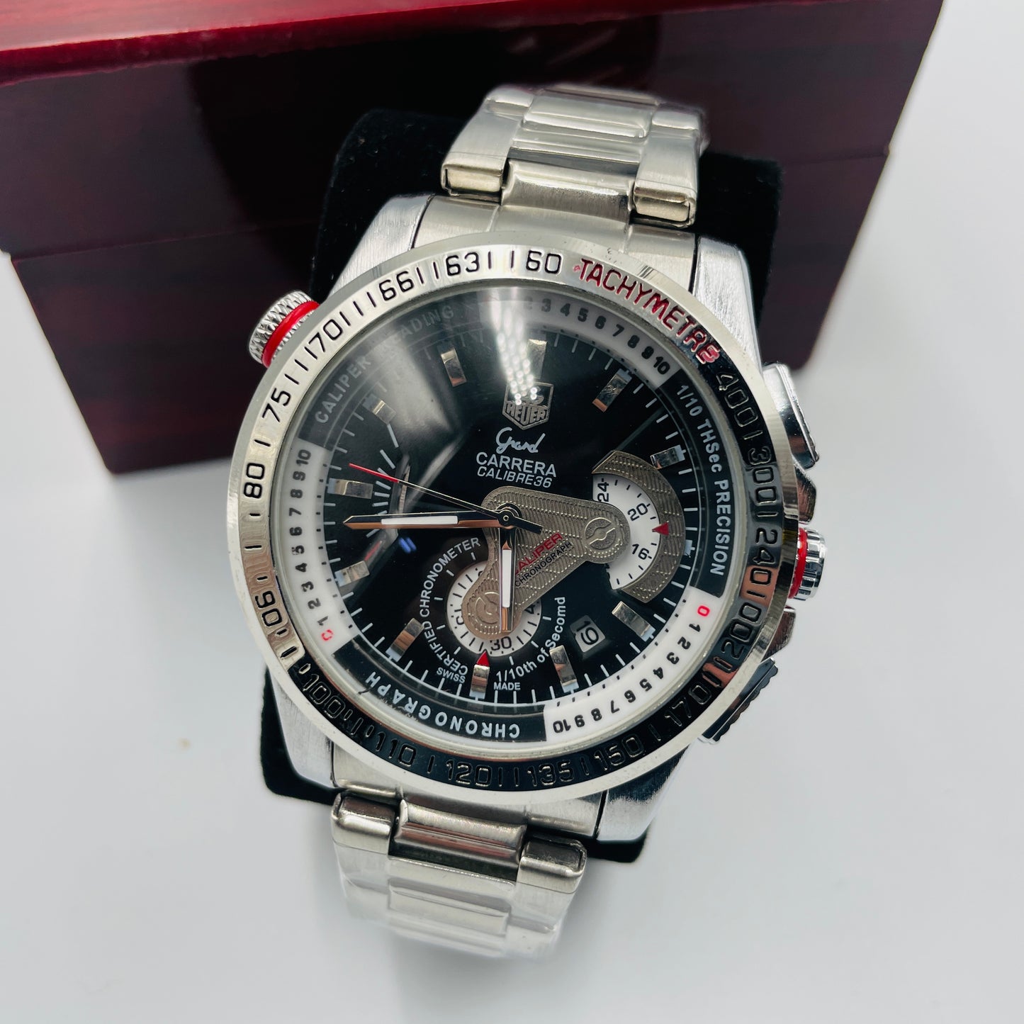 Tag Grand Carrera Calibre 36 Silver Black Chronograph Working Watch
