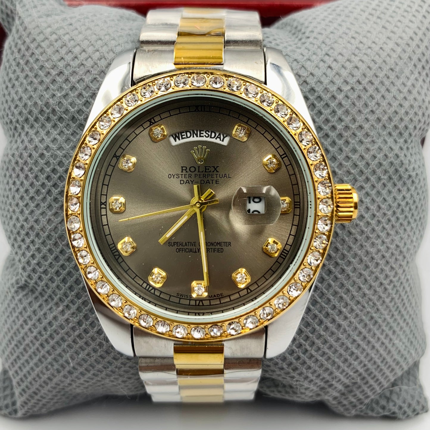 Rolx Diamond Twotone Grey Full DayDate Watch