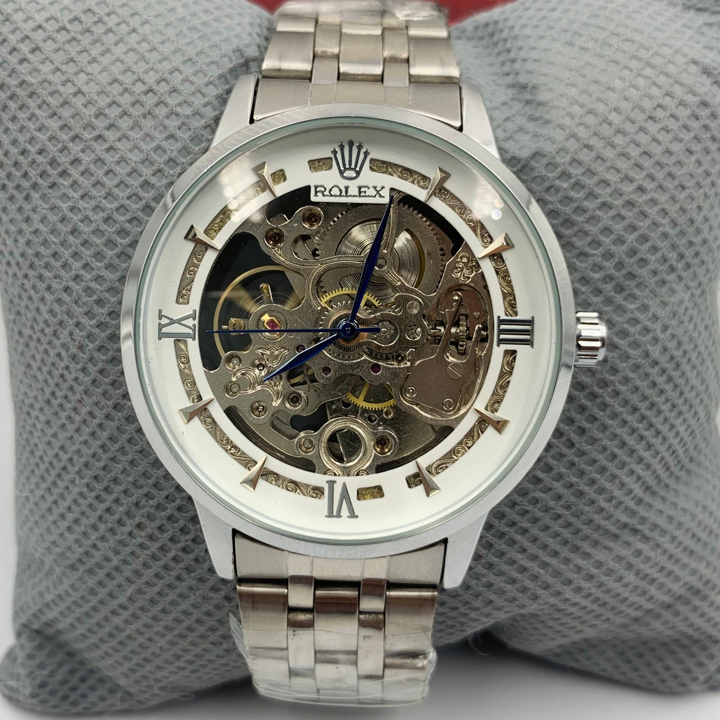 Rolx Skeleton Full Silver Watch