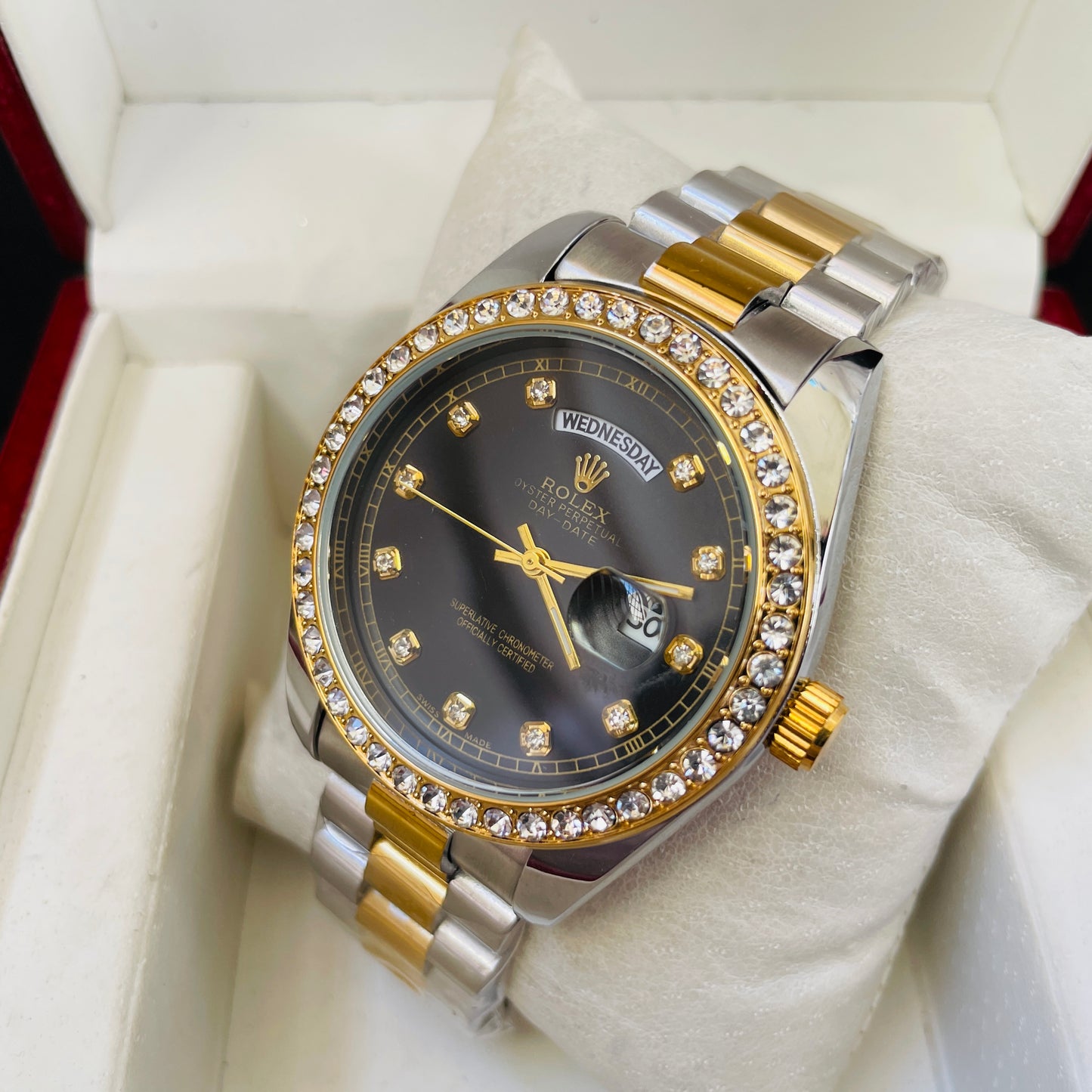 Twotone Black Daydate Diamond Watch