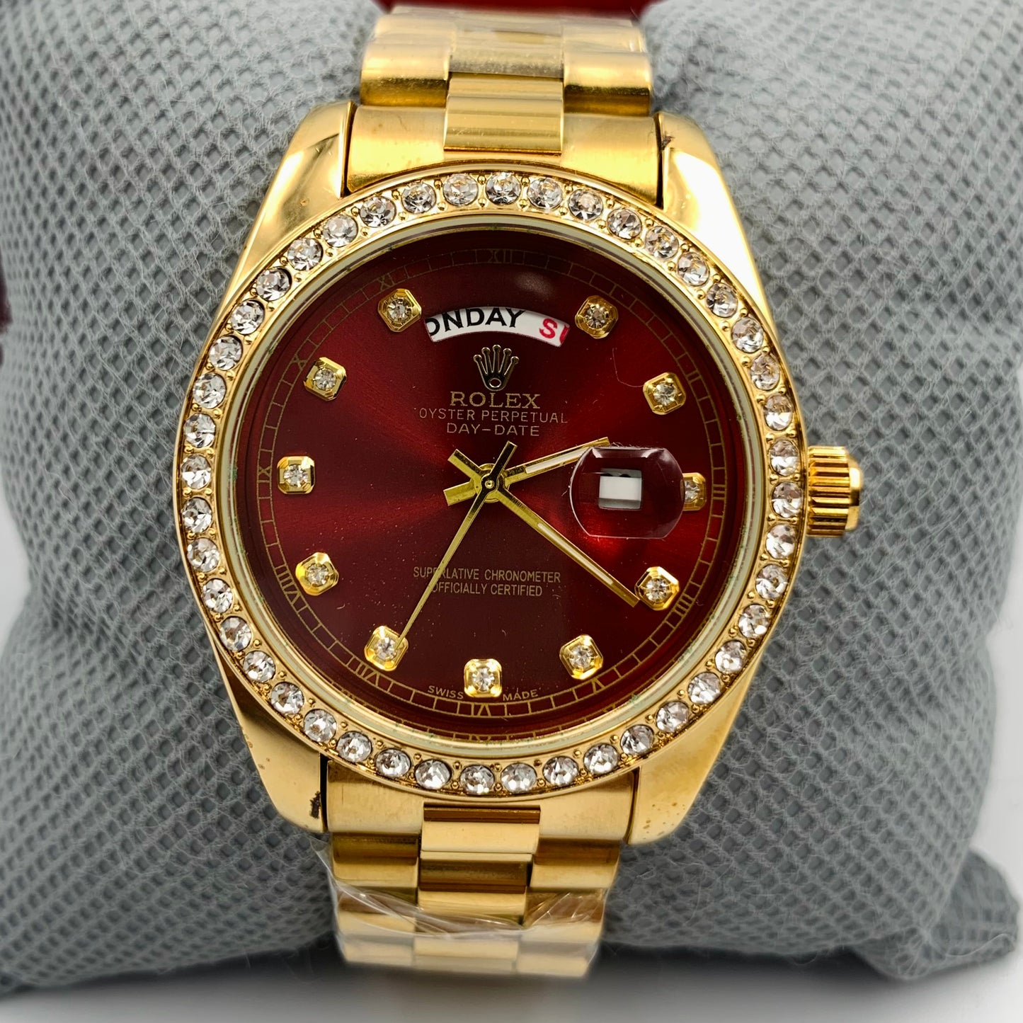 Rolx Diamond Golden Red Full DayDate Watch