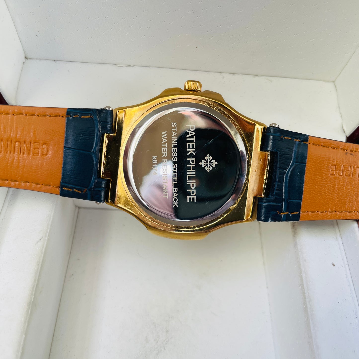 Patek Blue Golden Leather Watch