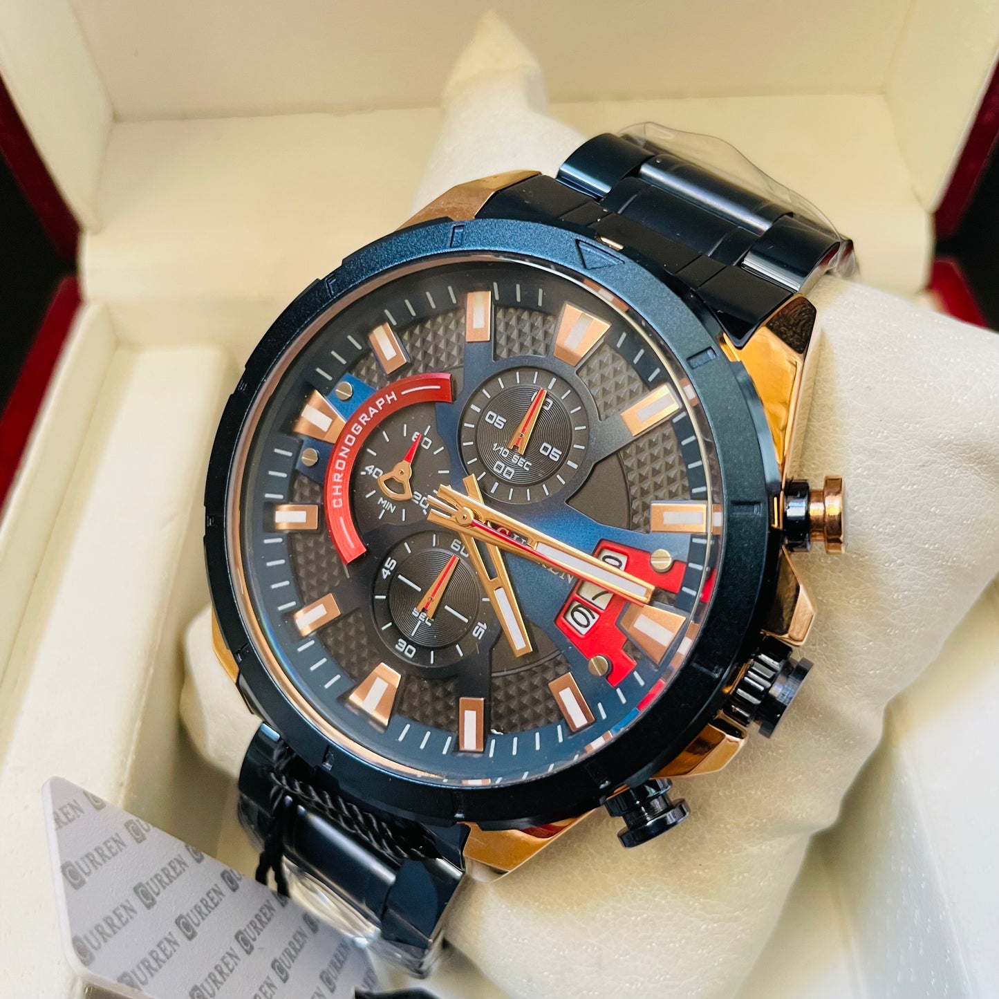Curren blue Golden New Orignal Chronograph Working Watch (8401)