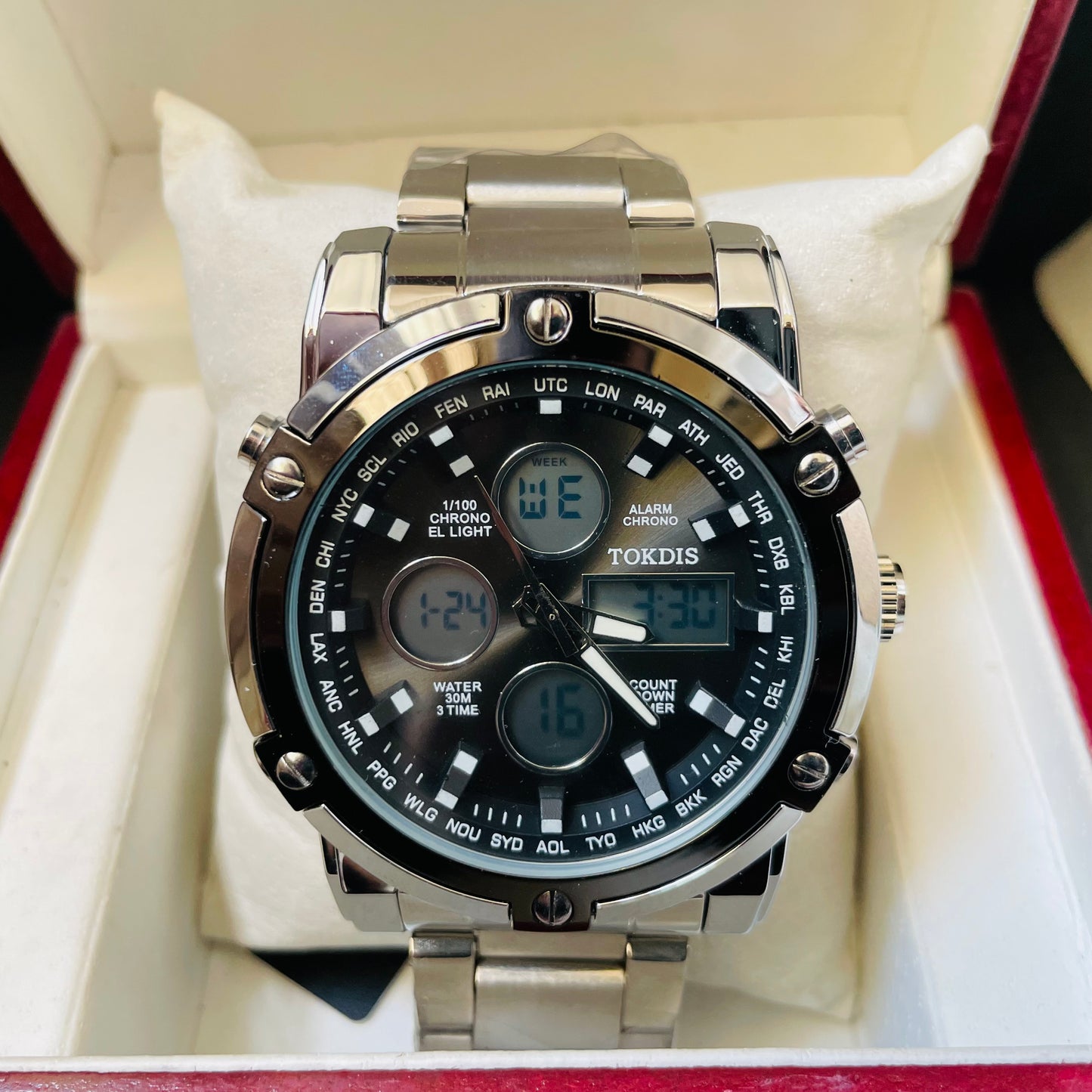 Tokdix 3 time Silver Black Original Watch