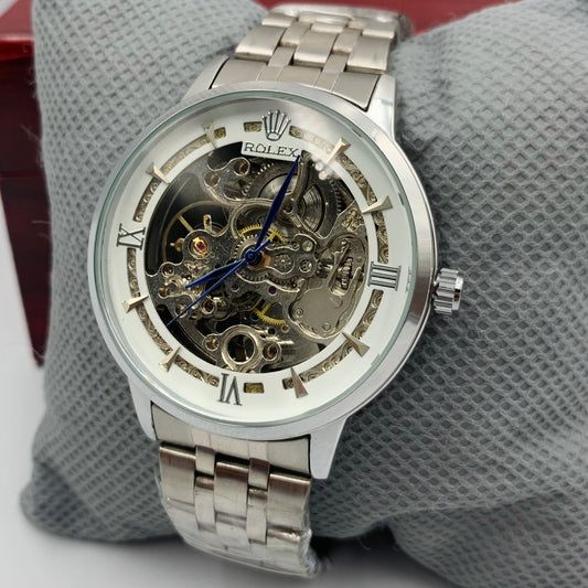 Rolx Skeleton Full Silver Watch