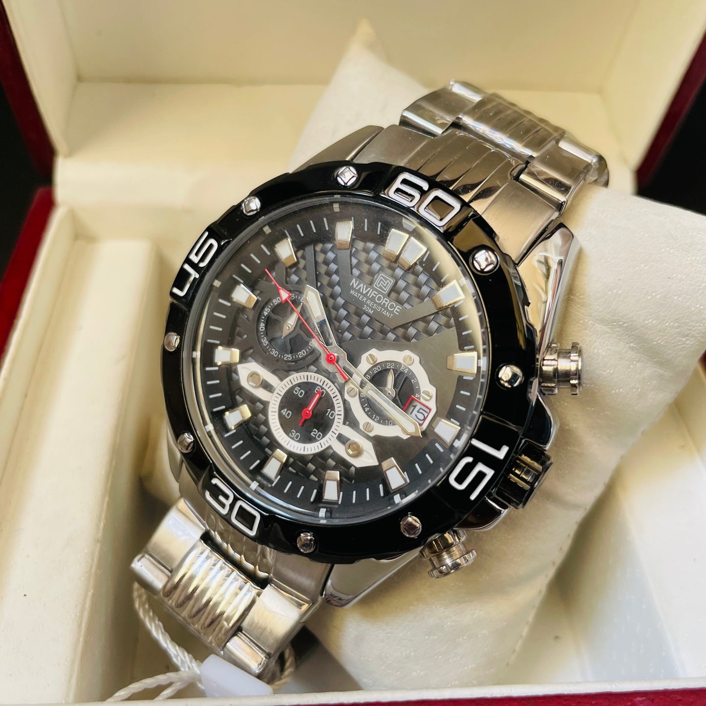 Naviforce Silver Black Chronograph Working Original Watch