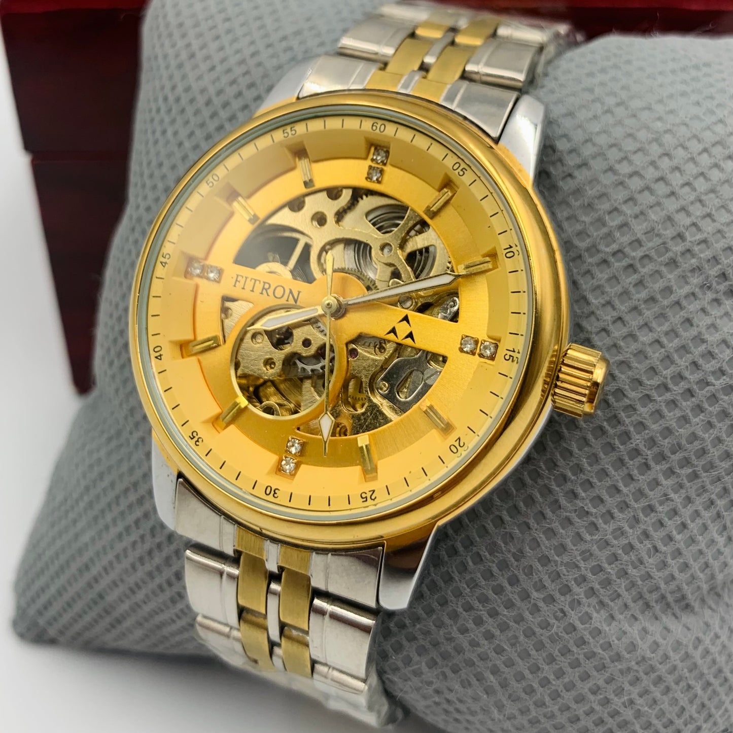 Rolx Twotone Golden Automatic Skeleton Watch