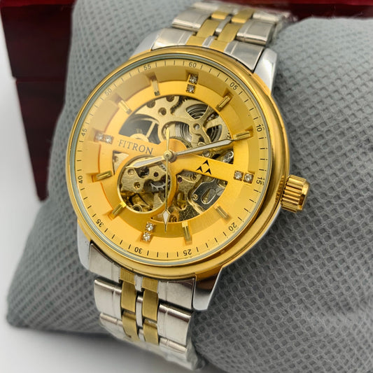 Rolx Twotone Golden Automatic Skeleton Watch