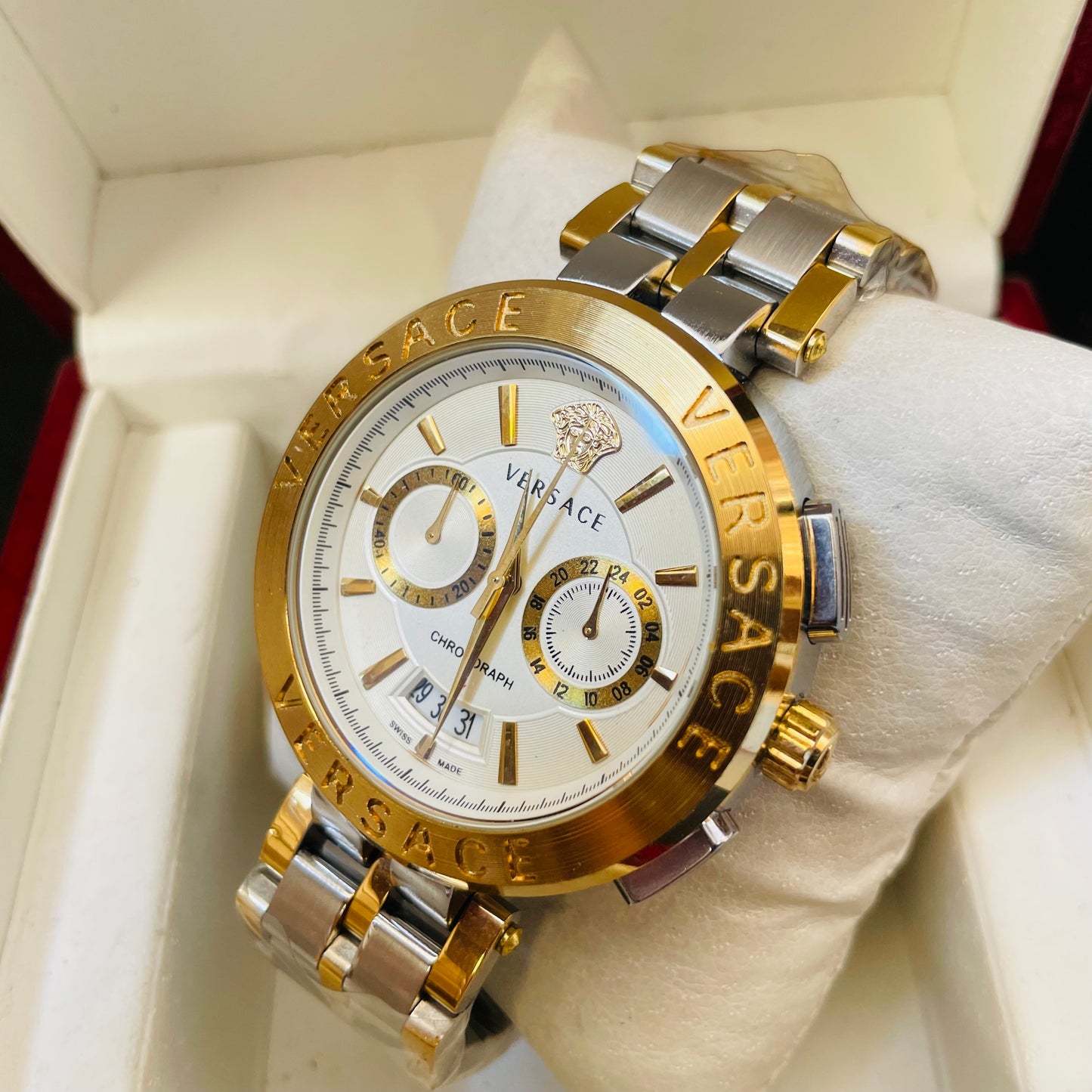 Silver Golden Chronograph Working Watch