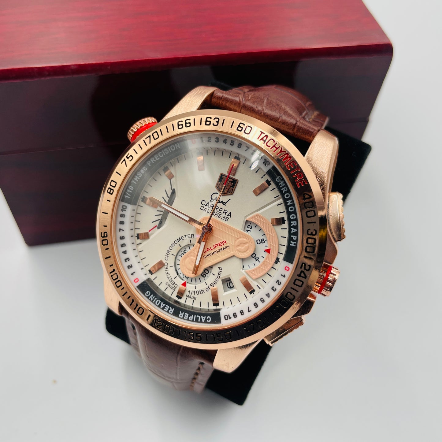 Tag Grand Carrera Brown Strap Chronograph Working Watch