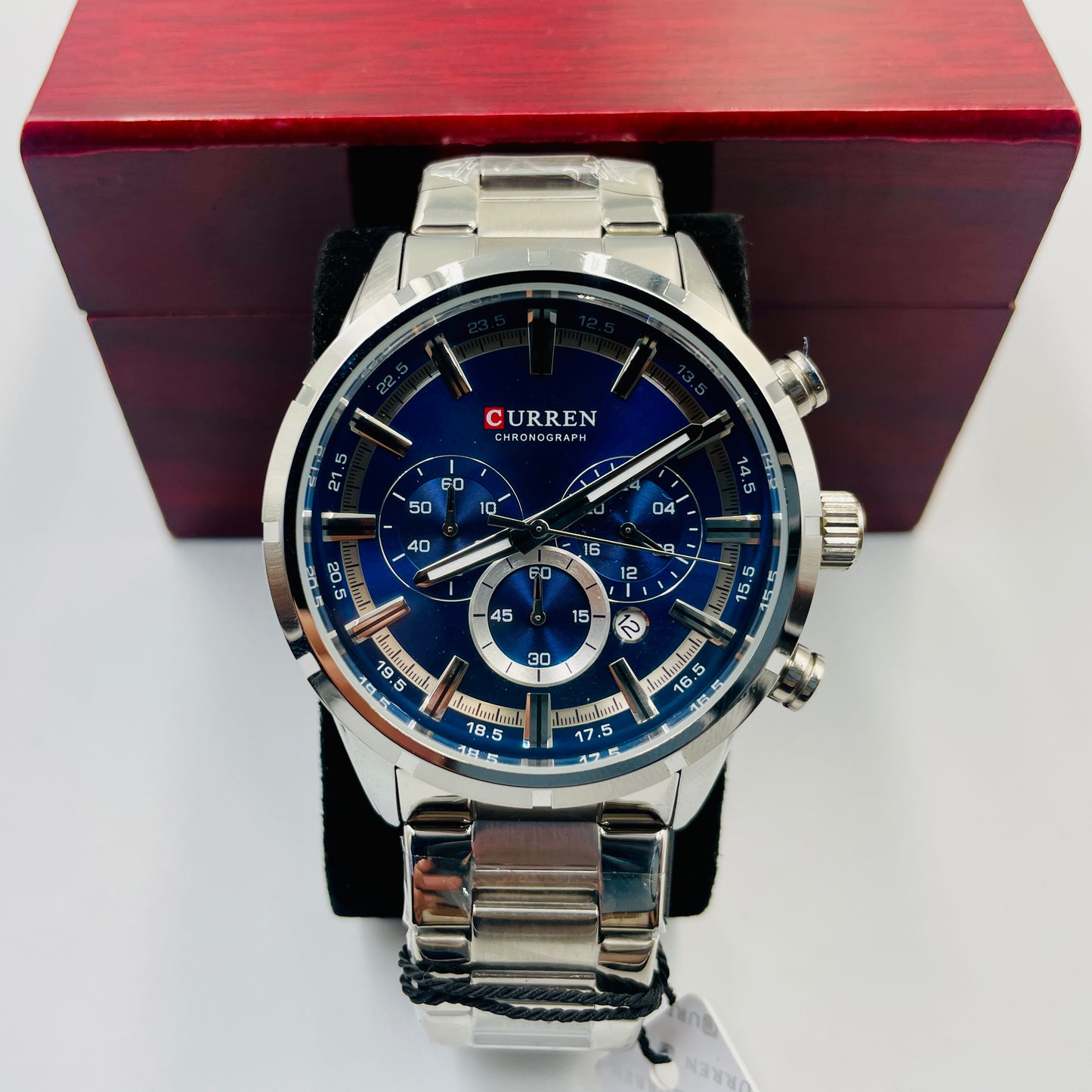 Orignal Curren Silver Blue Chronograph Working Watch