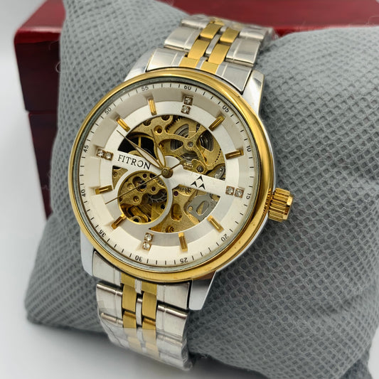 Rolx Twotone White Automatic Skeleton Watch