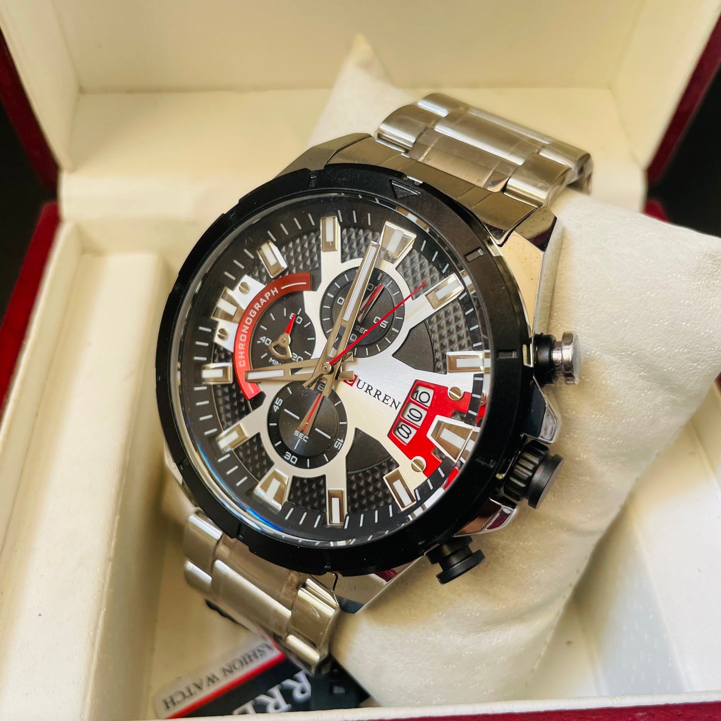 Curren 8401 Silver Black Chronograph working Original Watch