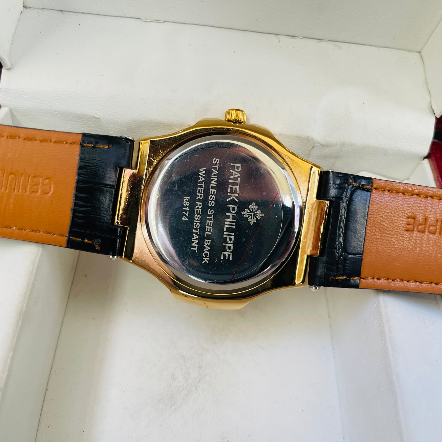 Patek Black Golden Leather Watch