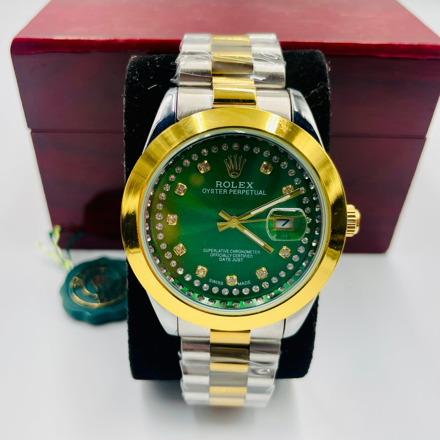 Oyster Datejust Twotone Green Stones Datejust Watch