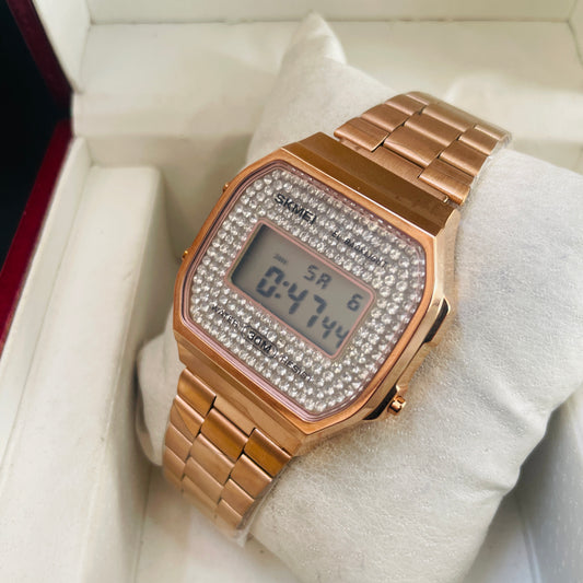 Skmei Rose Digital Ladies Stones Watch