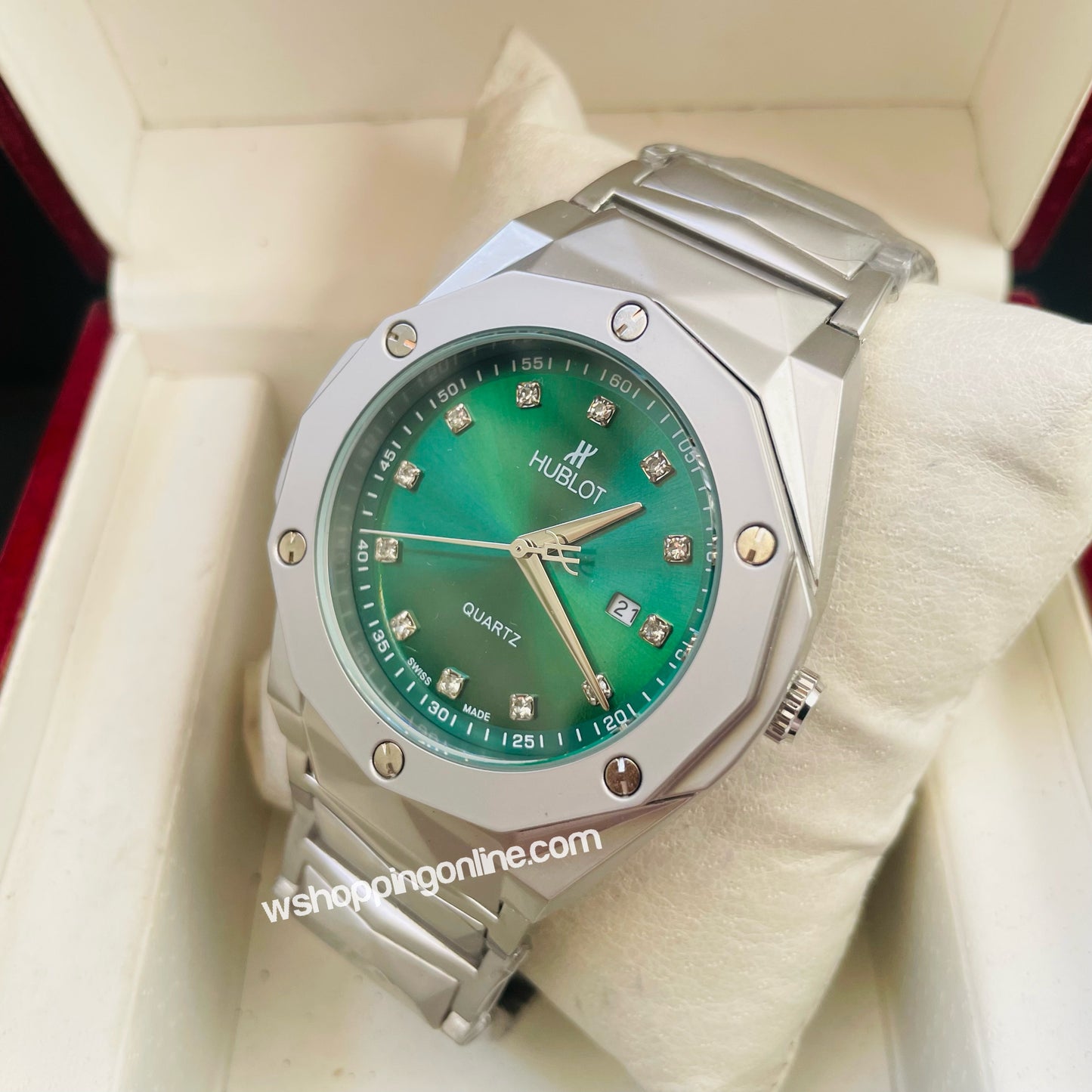 Hub Plain Silver Green Watch