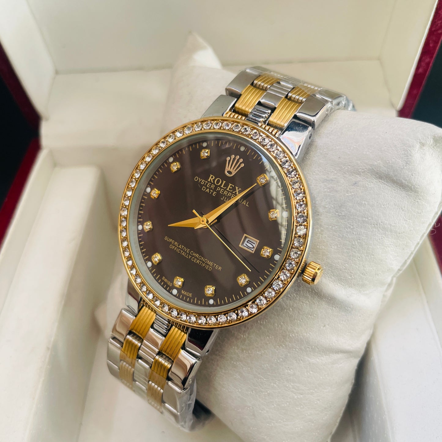 Twotone Black Datejust Stones Watch