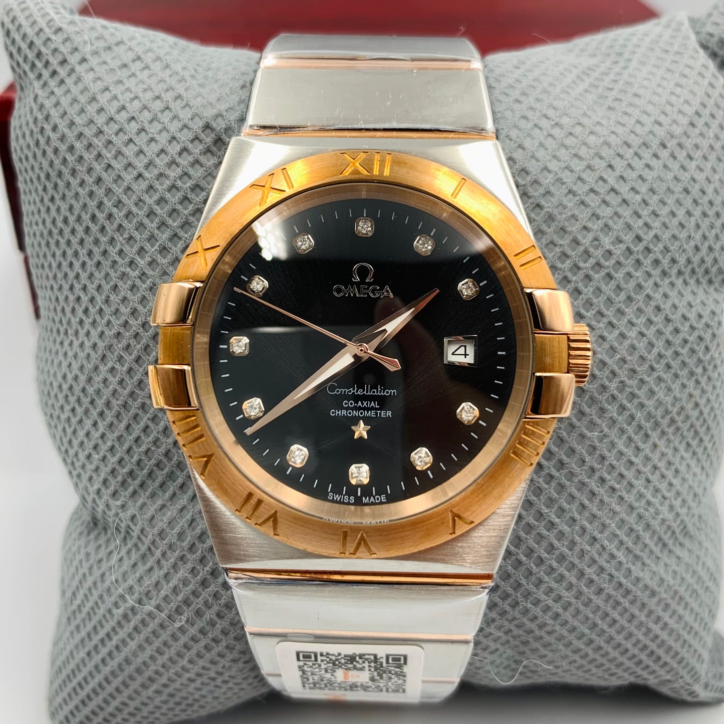 Omega Constellation Black Dail Twotone Chain Watch