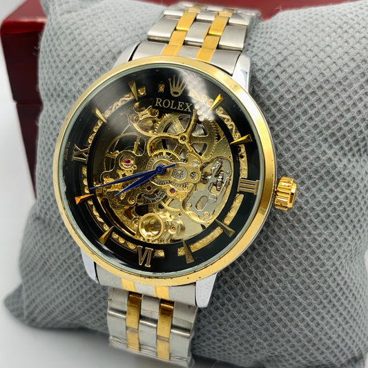 Rolx Skeleton Black Twotone Watch