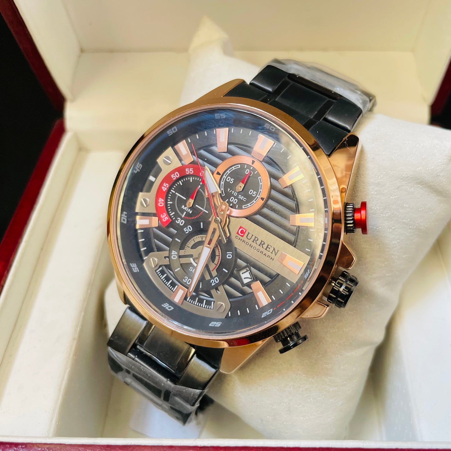Curren black Golden New Orignal Chronograph Working Watch