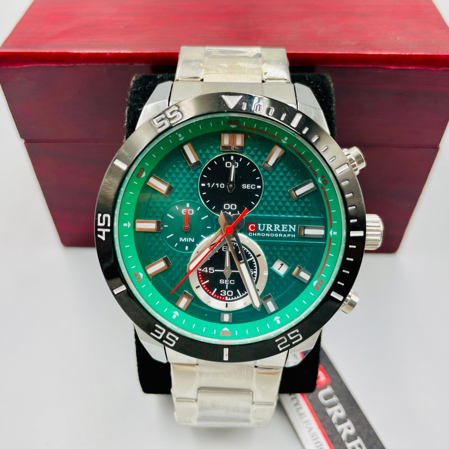 Curren Silver Green Chronograph working Original Watch