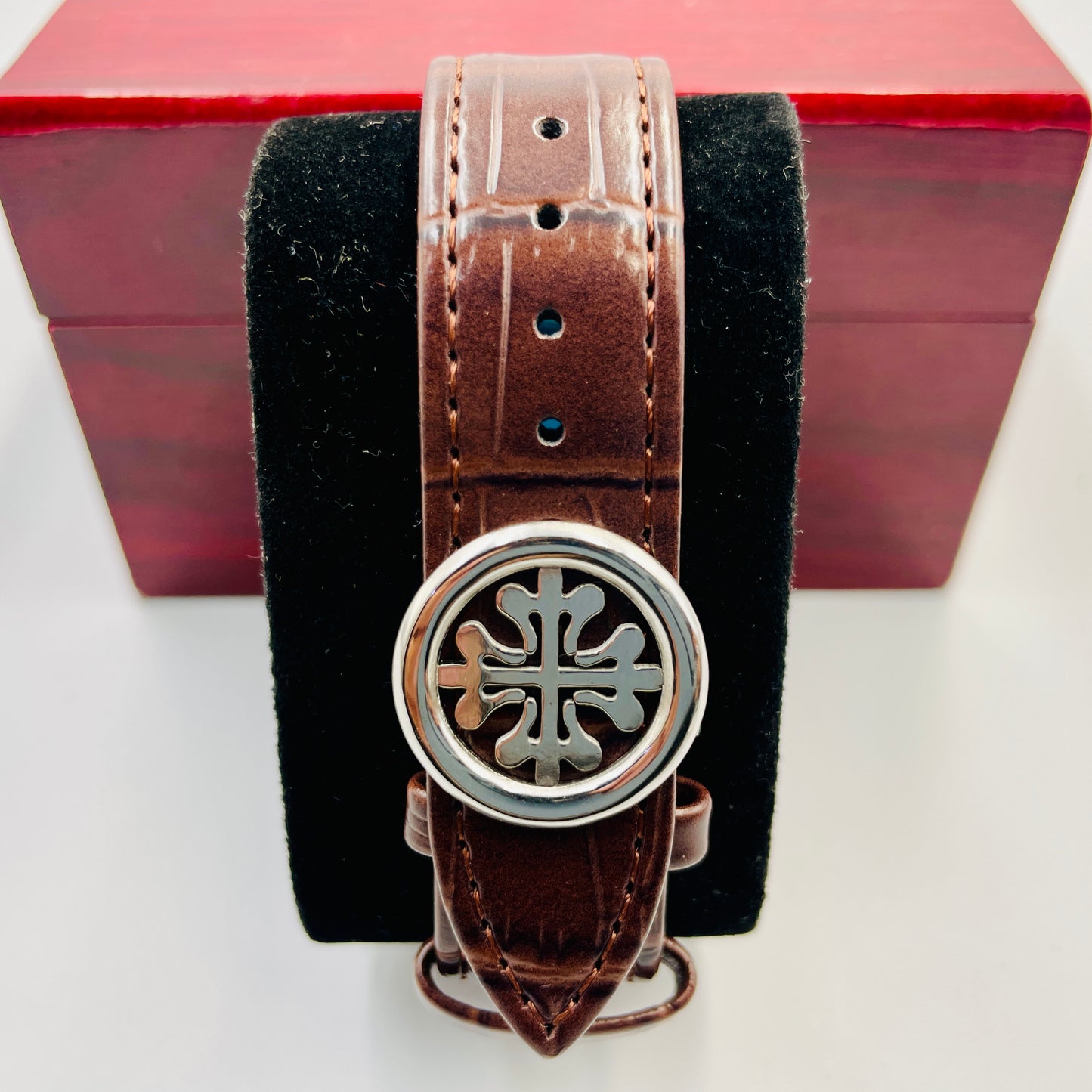 Patek Silver Brown Leather Strap Watch