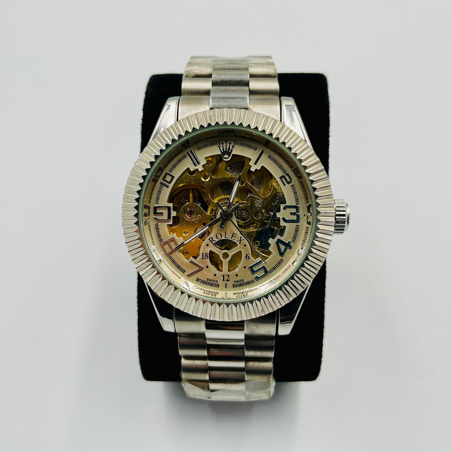 Silver Automatic Skeleton Watch
