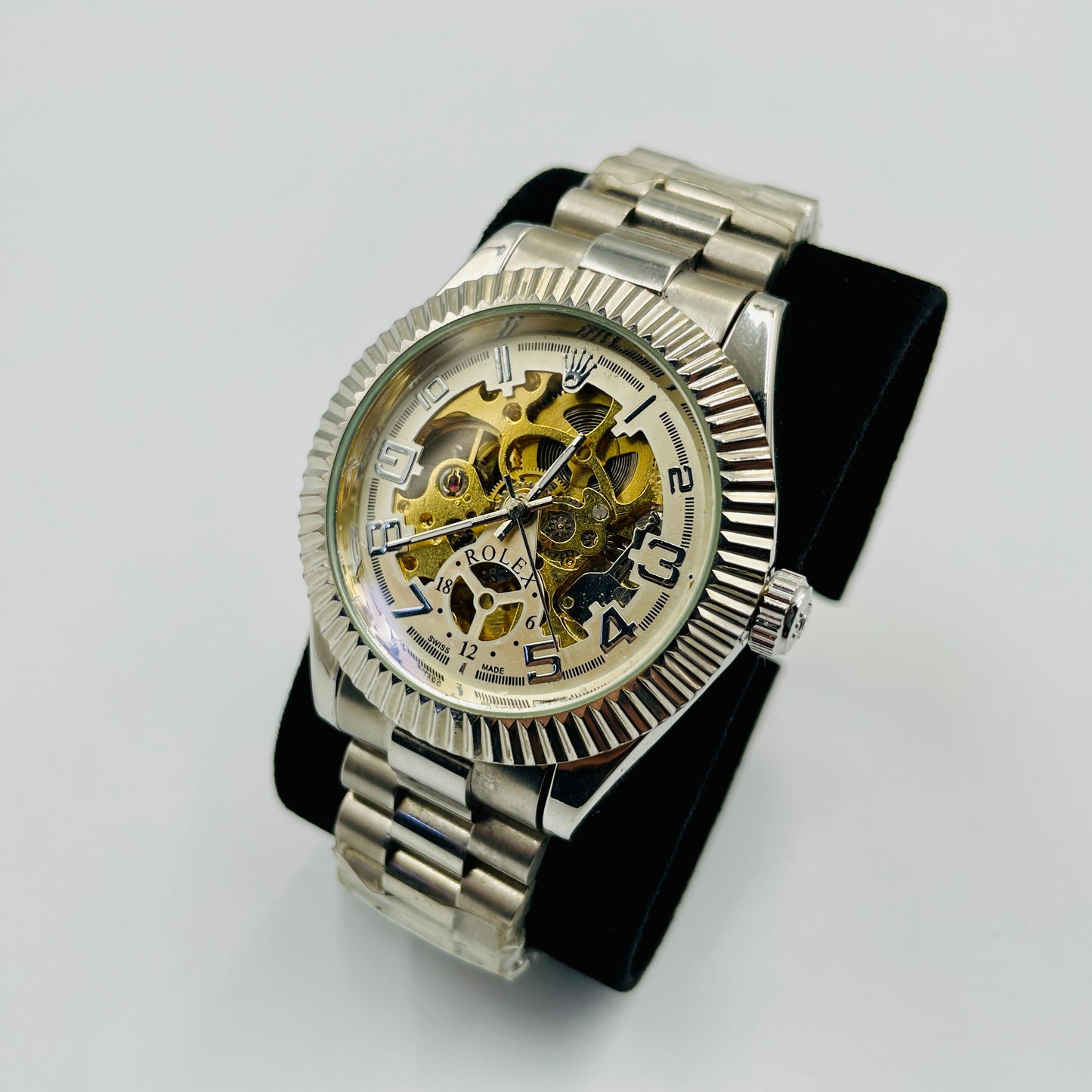 Silver Automatic Skeleton Watch