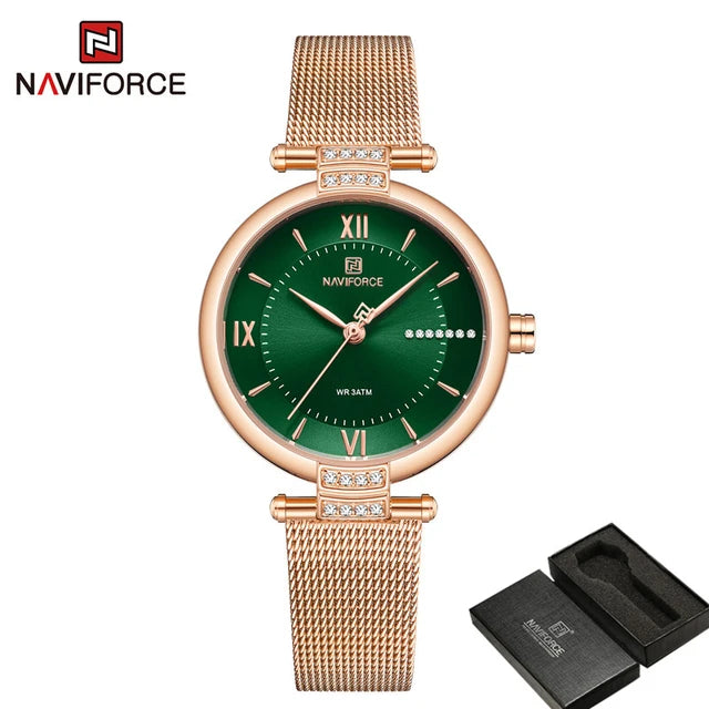 Naviforce Golden Green Ladies Watch