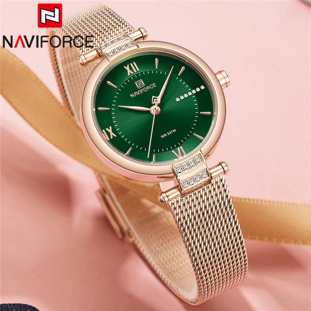 Naviforce Golden Green Ladies Watch