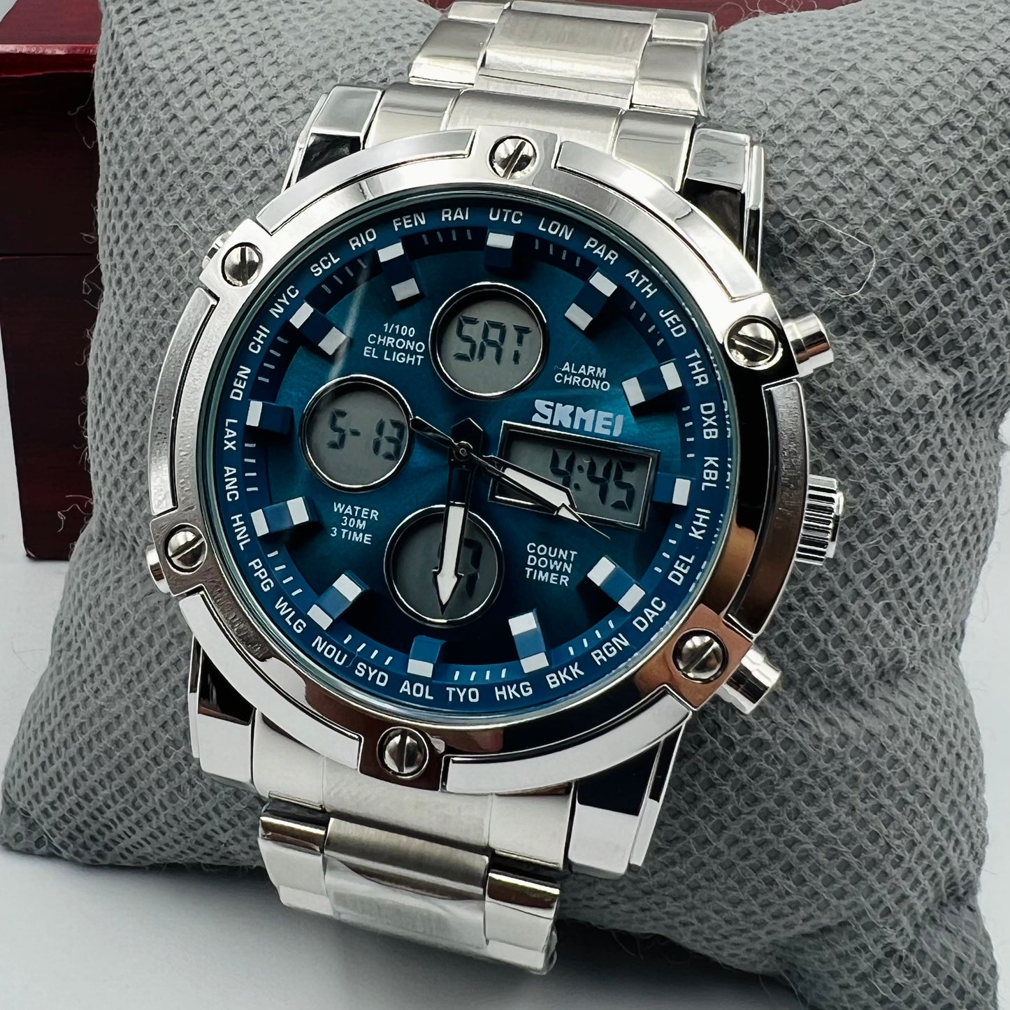 Skmei 2 Time Blue Full Silver Watch