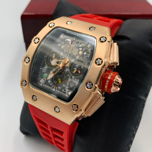 Richard Mille Red Strap Golden Dail Watch