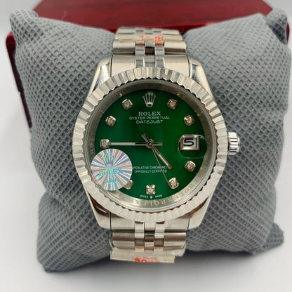 Silver Green Datejust Watch