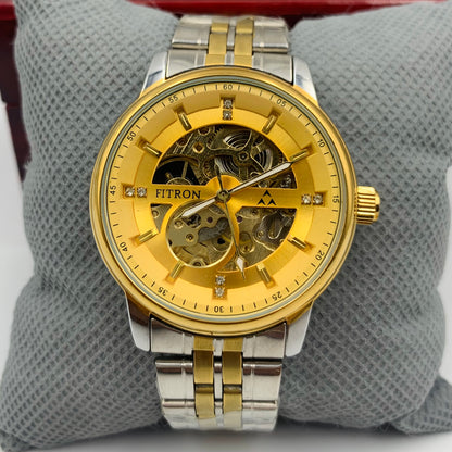 Rolx Twotone Golden Automatic Skeleton Watch