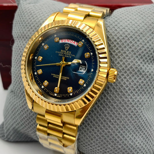 Rolx Golden Blue Full DayDate Watch