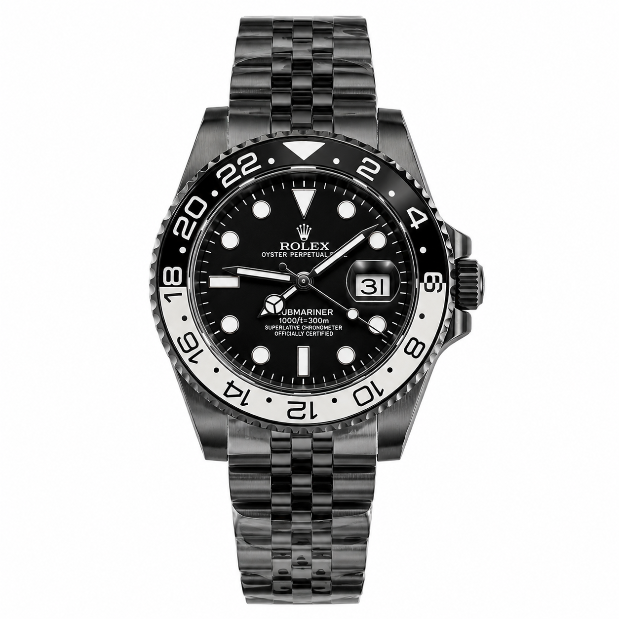 GMT Full Black Silver Watch