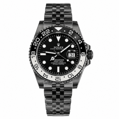 GMT Full Black Silver Watch