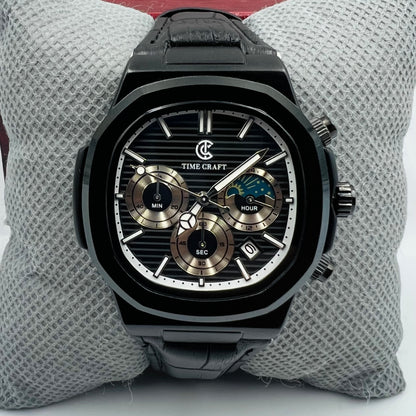 TimeCraft Leather Full Black Watch