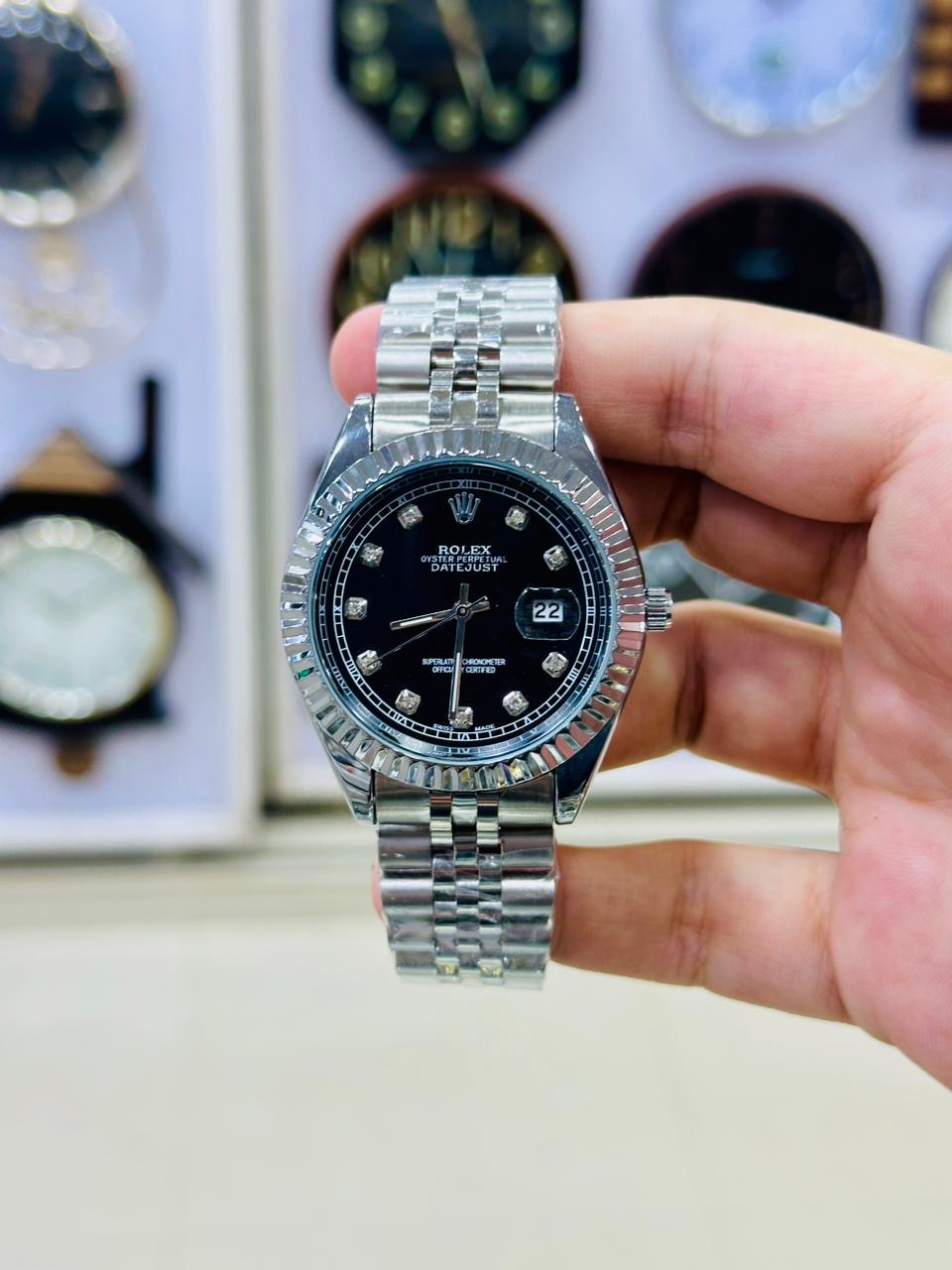 Silver Black Dial Datejust Watch